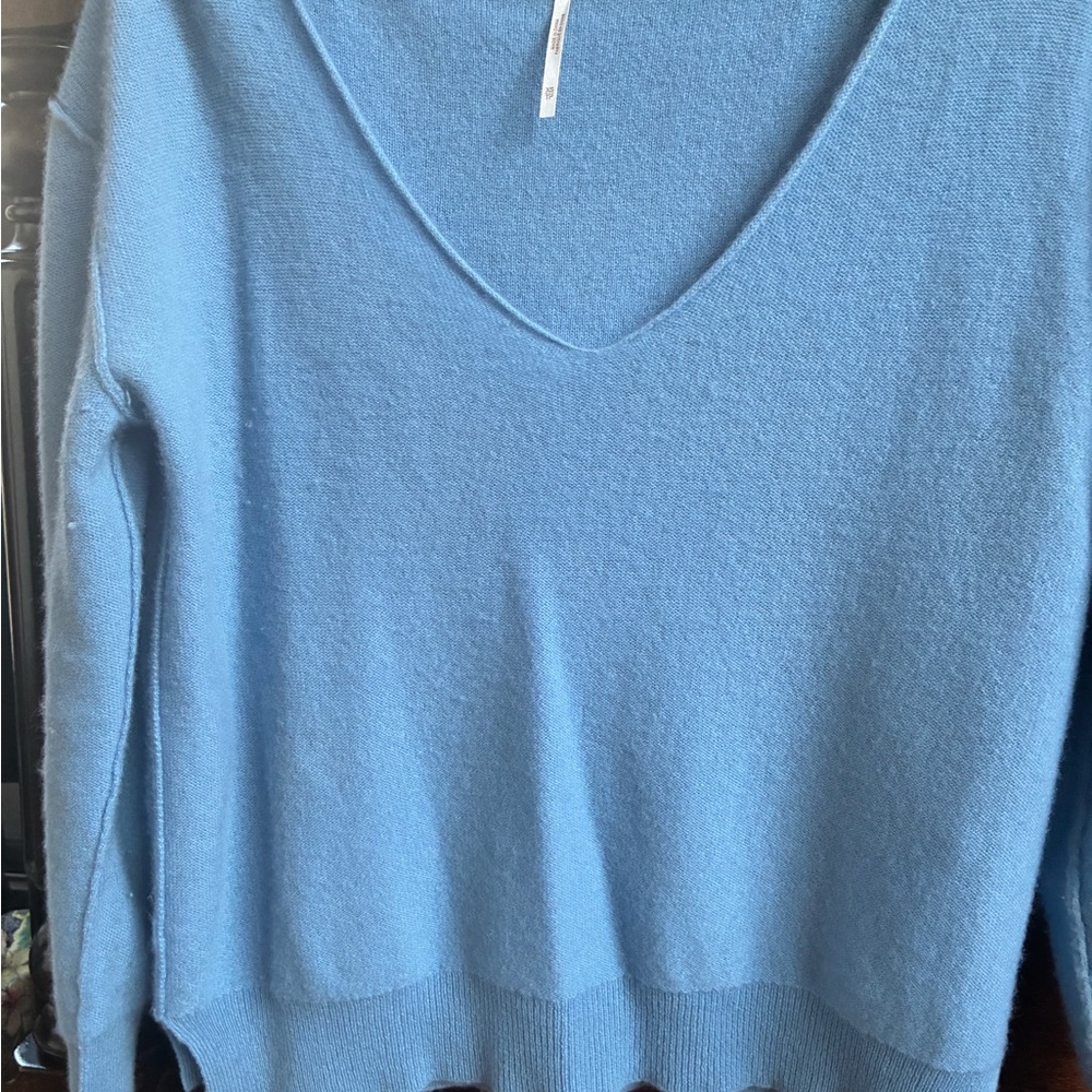 Free People Sky Blue V-Neck Sweater